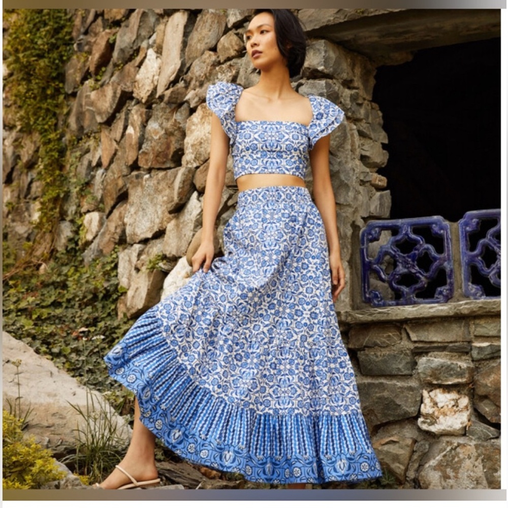 Cara Cara Chase Maxi Skirt in Spanish Tile Blue - Small